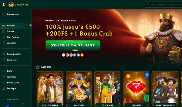 Casinia est un site à thème royal avec des machines à sous