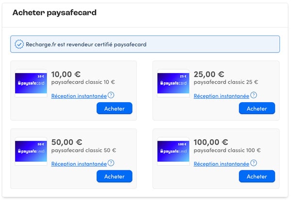 Montant carte Paysafecard