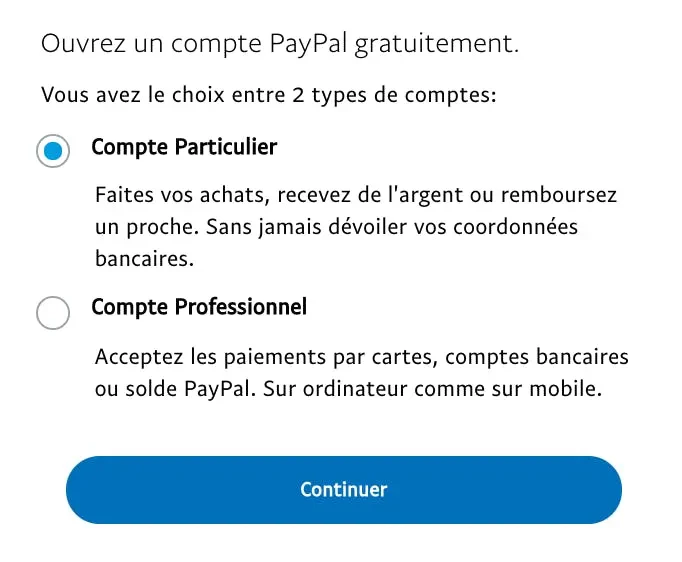 Ouverture compte Paypal